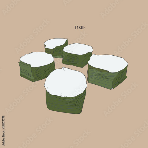 Thai pudding with coconut topping (Kanom Ta-koh) , sketch vector.