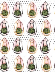 Sierkussen Terrariumplanten patronen Gouden terrarium cactussen polka dots  © anastasy_helter