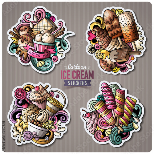 Set of Ice Cream cartoon stickers