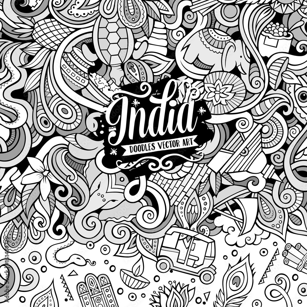 Cartoon hand-drawn doodles India illustration