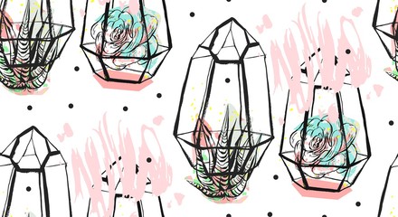 Sierkussen Terrariumplanten patronen Abstract terrarium met vetplanten pastel  © anastasy_helter