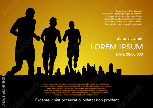runners, marathon in the city on sunset, Vector poster background