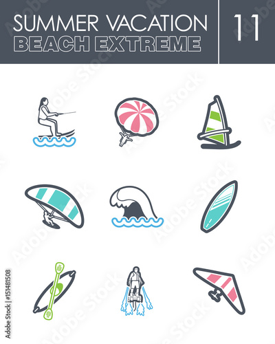 Extreme Water Sport icon set. Summer. Vacation
