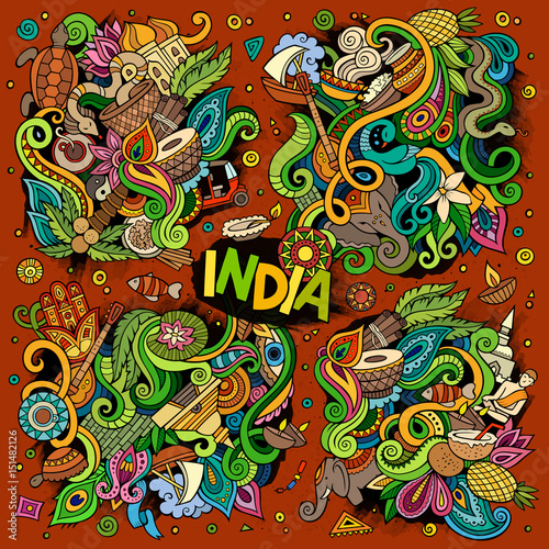 Doodle cartoon set of Indian designs © balabolka