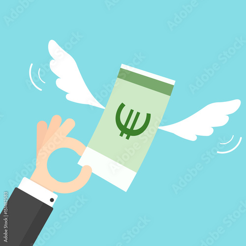 Hand holding money with wings
