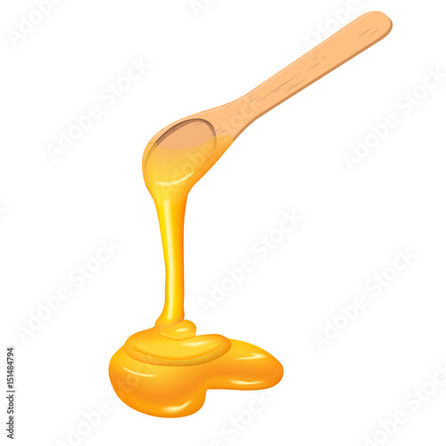 Sweet golden honey drippling from spoon
