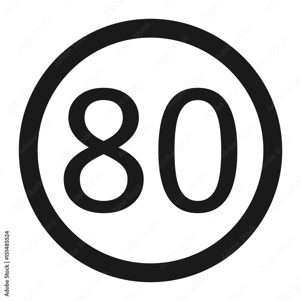 Maximum speed limit 80 sign line icon