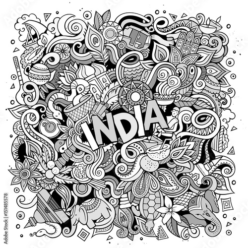 Cartoon cute doodles hand drawn India illustration