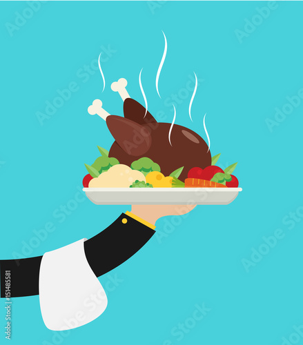 Vector flat illustration with hot cooked chicken.