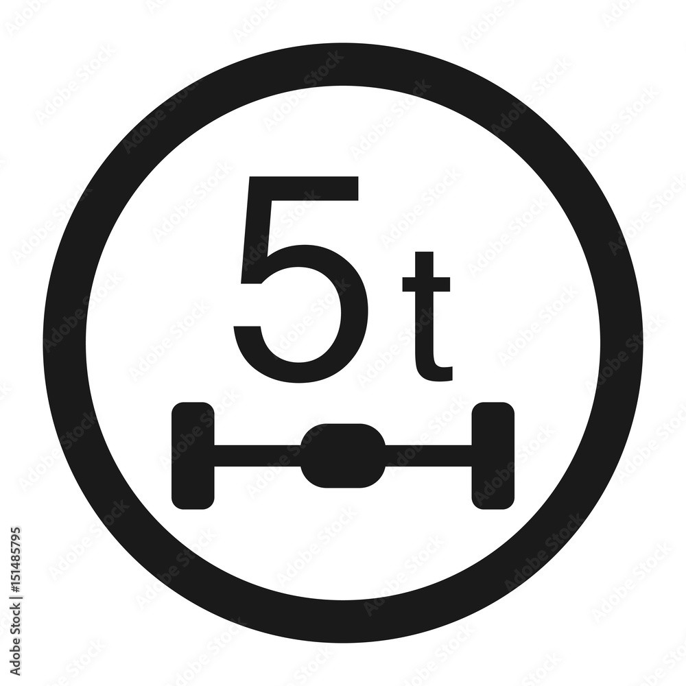 Maximum Axle Load 5 tones sign line icon