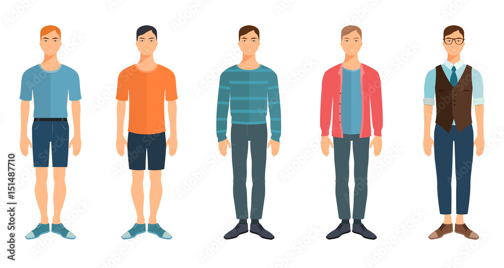 Obraz premium Young men in flat style. Vector characters collection.