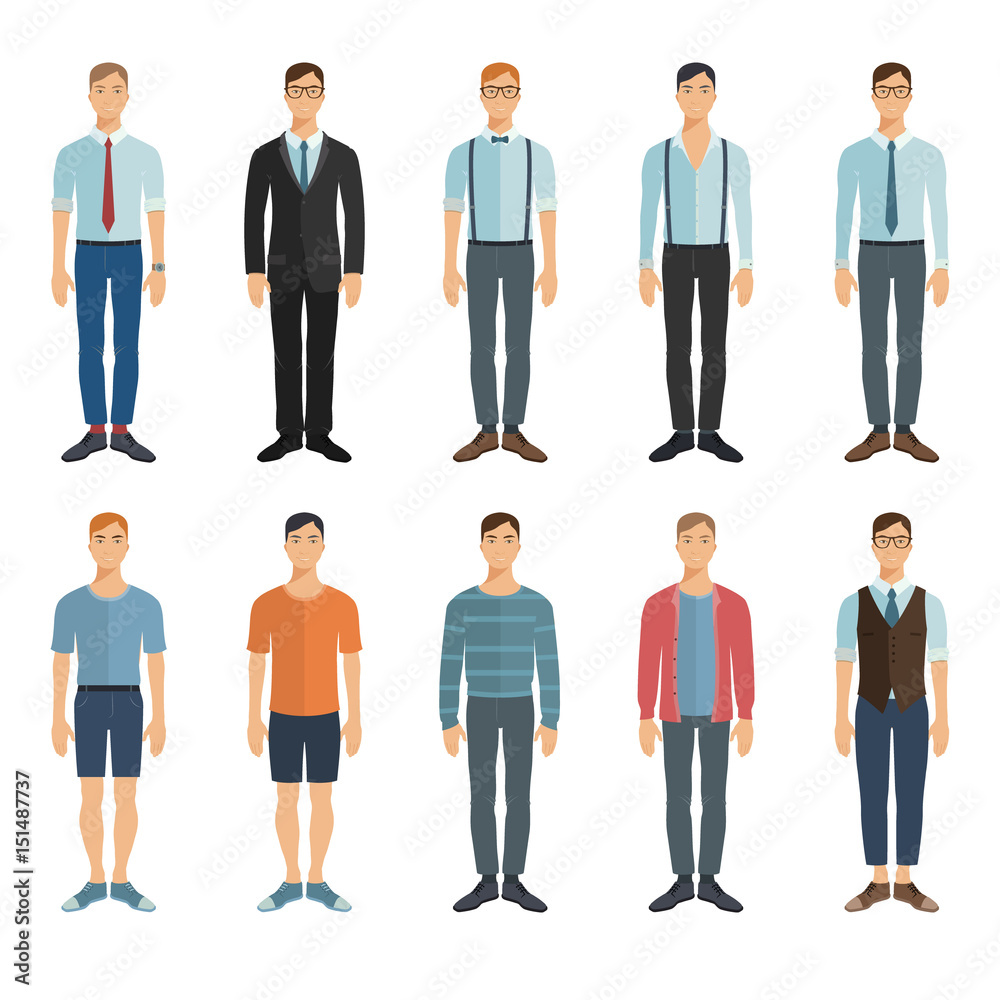 Young men in flat style. Vector characters collection. Young men in flat style. Vector characters collection.