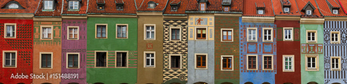 Fototapeta facades of crooked medieval houses on the central market square in Poznan, PolandPoznan, Poland