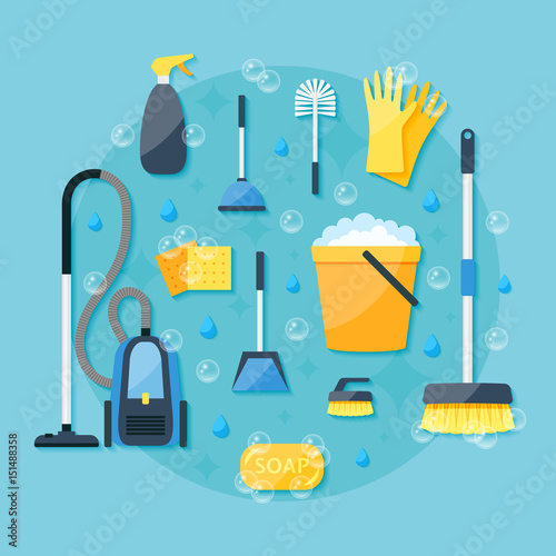 House cleaning service colorful flat design vector icon set