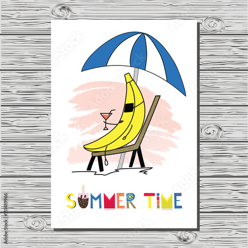 Beautiful summer poster with banana and hand written text.