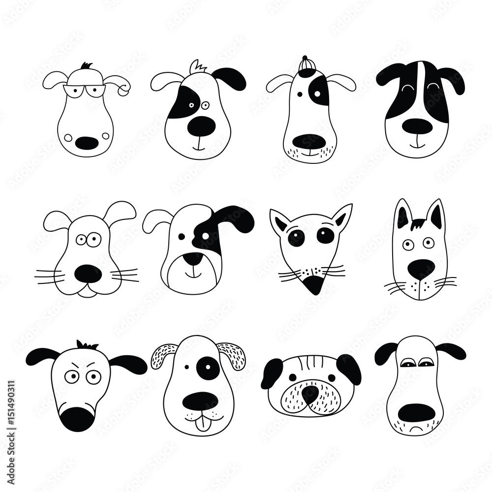 Dogs, set of cute doodle.
