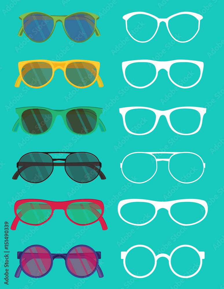 Set of hipster glasses flat elements.