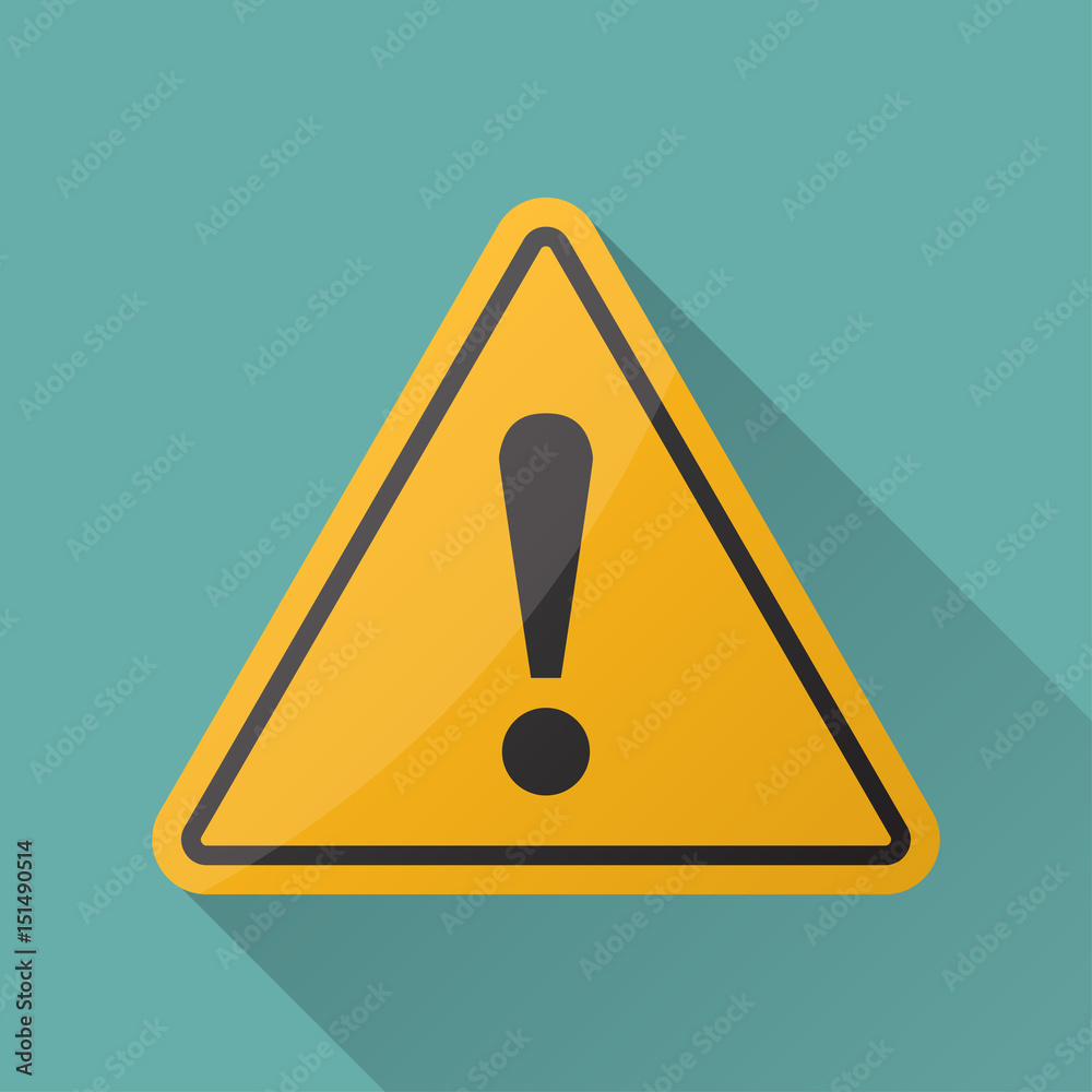 Danger sign in a flat design with long shadow Danger sign in a flat design with long shadow