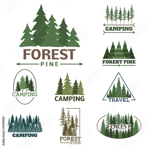 Tree outdoor travel green silhouette forest badge coniferous natural logo bad...
