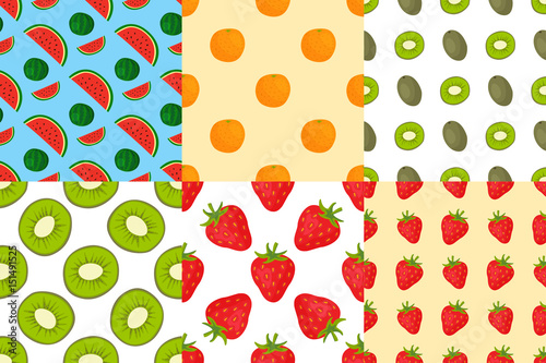 Cartoon fresh fruits in flat style seamless pattern food summer design wallpa...