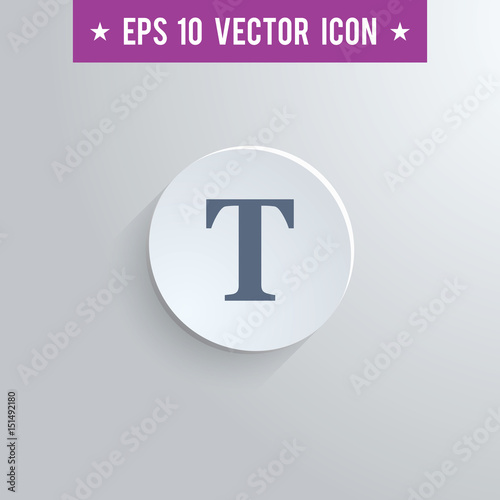 Stylish text tool icon. Blue colored symbol on a white circle with shadow on a gray background. EPS10 with transparency.