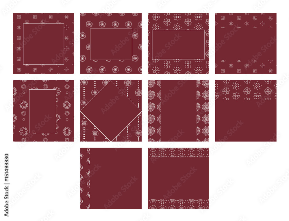 Maroon color vector templates with floral patterns