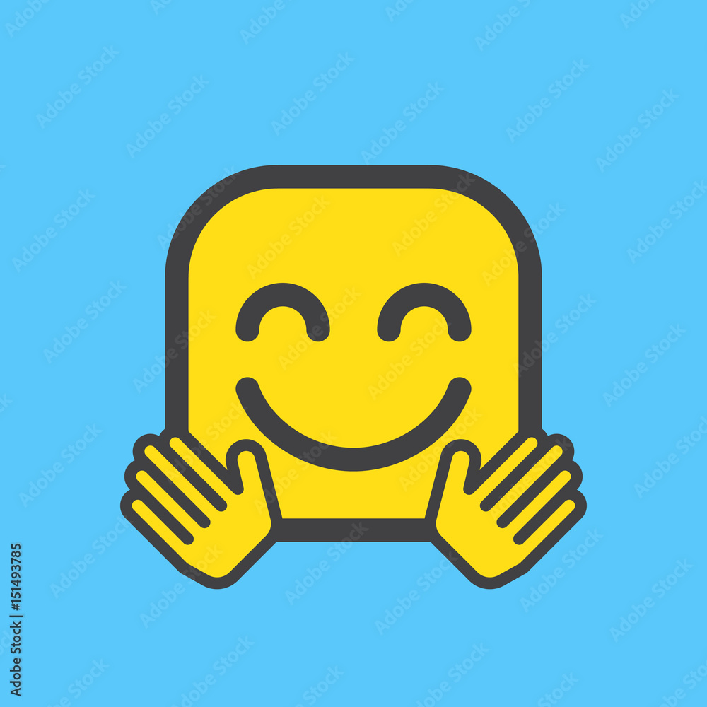 Hugging smiling face emoji. Filled outline icon, colorful vector emoticon