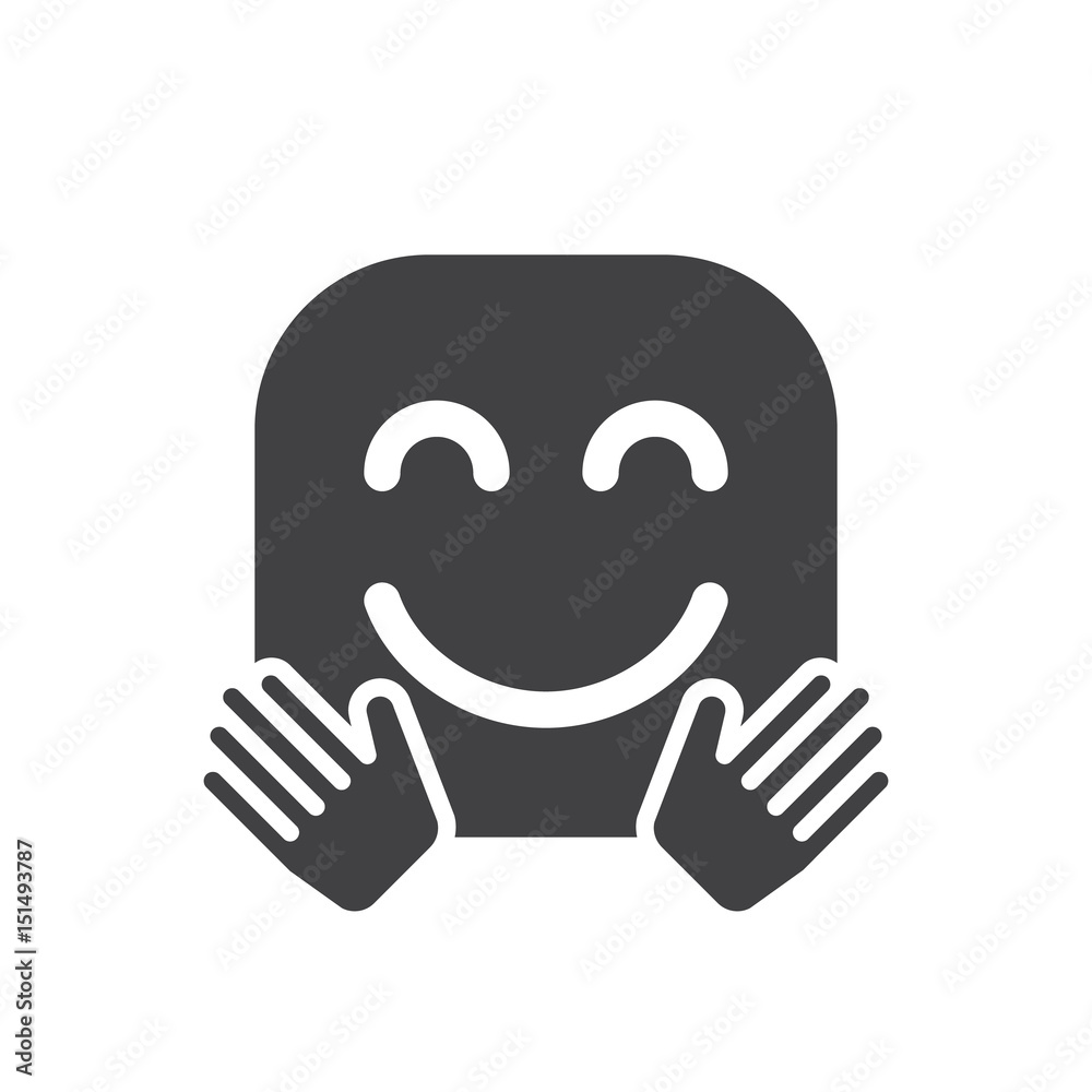 Hugging smiling face emoji. glyph icon, vector emoticon Hugging smiling face emoji. glyph icon, vector emoticon