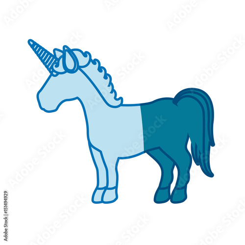 blue silhouette of faceless cartoon unicorn standing vector illustration
