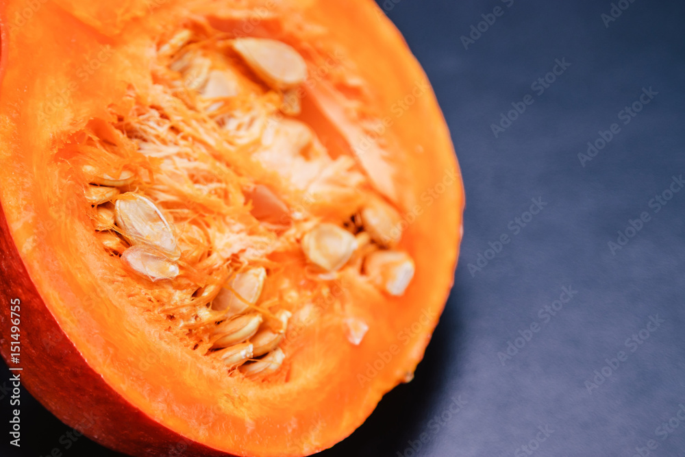 Cut pumpkin close-up,.Background, place for inscription Cut pumpkin close-up,.Background, place for inscription