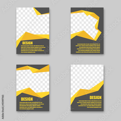 Set business abstract advertising booklet with bent yellow tape and example text