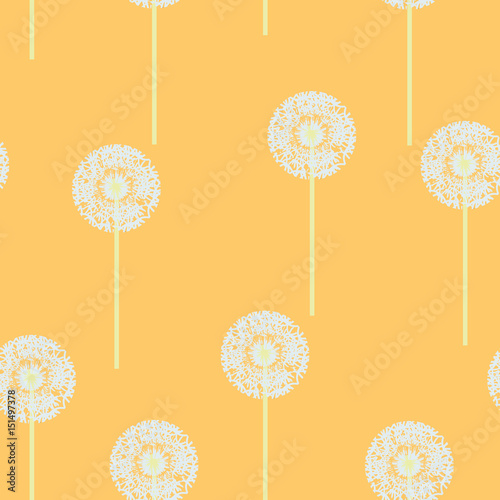 Seamless texture pattern dandelion on a yellow background, vector illustration