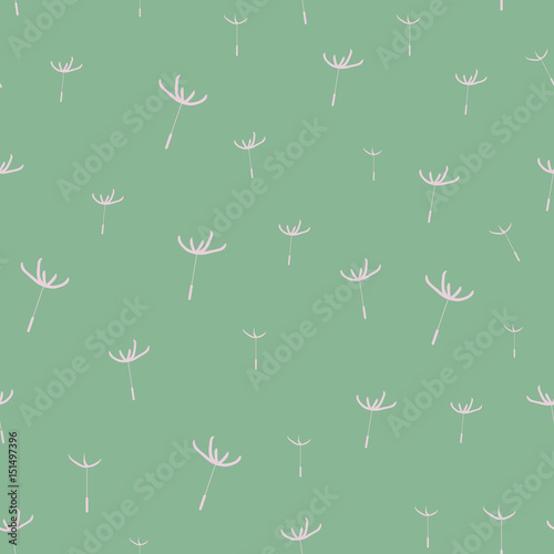Seamless texture pattern dandelion fluff on a green background, vector illustration