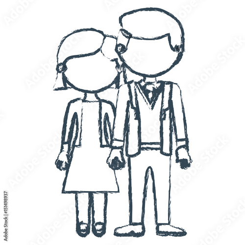 Wallpaper Mural blurred blue contour faceless couple woman with short hair in dress and man in formal suit with taken hands vector illustration Torontodigital.ca