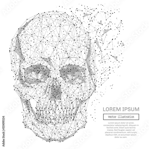 Grey skull with polygon line on abstract background. Polygonal space low poly guard with connecting dots and lines. Connection structure. Vector background.