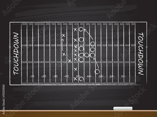 Chalk hand drawing with american football field. Vector illustration.
