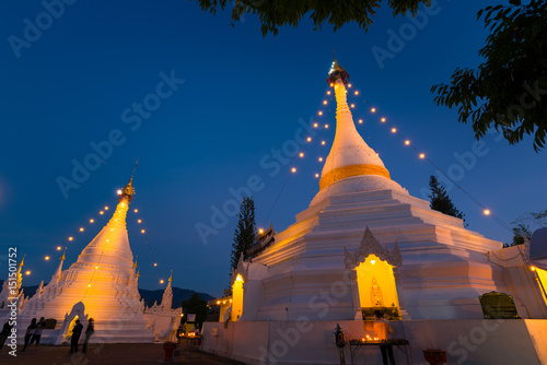 Thai Buddhism temple in Mae Hong Sorn at twilight time