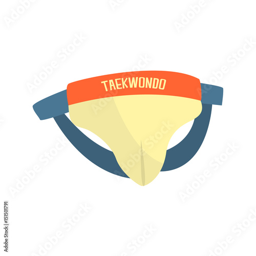 Groin guard protector, bandage, martial arts gear. Colorful cartoon vector Illustration