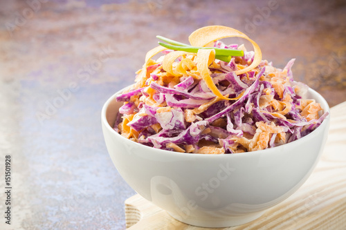 classic red cabbage and carrot coleslaw with vinaigrette. photo