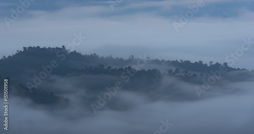Foggy rolling in top of mountain