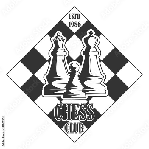 Vector black and white chess club logo for your design different types of print and internet