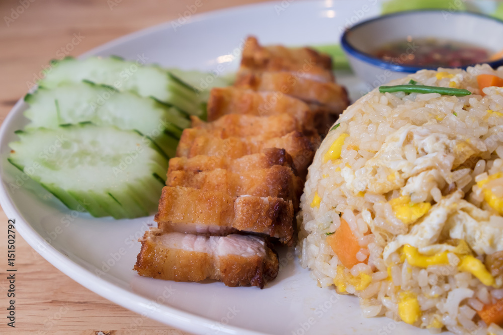 Fried rice with crispy pork Fried rice with crispy pork