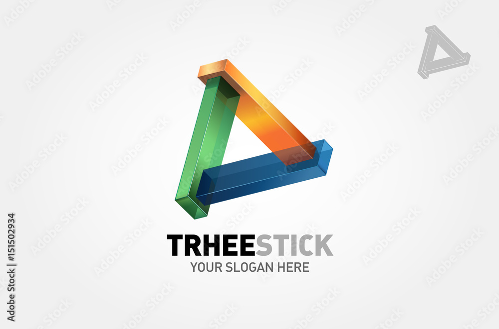 Three Stick Vector Logo Template. 3D abstract triangle shape symbol that structured from color glass block. Three Stick Vector Logo Template. 3D abstract triangle shape symbol that structured from color glass block.