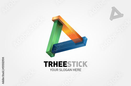 Three Stick Vector Logo Template. 3D  abstract triangle shape symbol that structured from color glass block.  