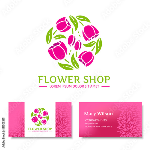Corporate identity for a flower shop. Logo and business card. Vector illustration in modern style