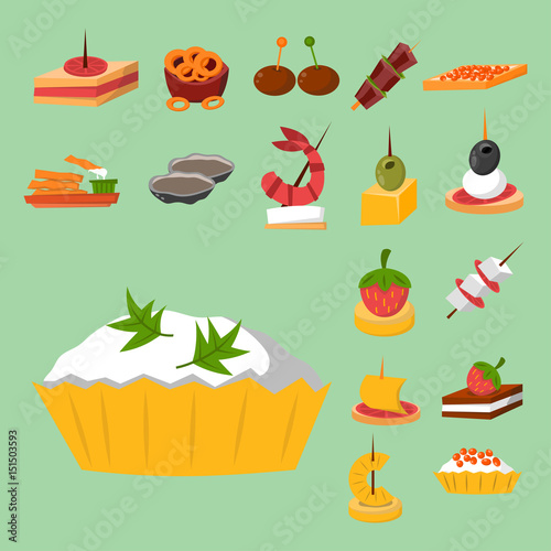 Various meat fish cheese banquet snacks on banquet platter canape snacks appe...