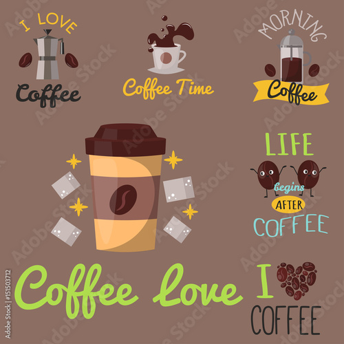 Coffee badge food design hand drawn calligraphic lettering restaurant sticker...