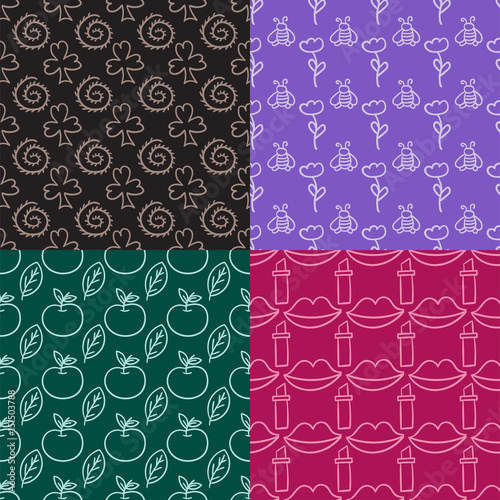 Cartoon doodles hand drawn style seamless pattern summer design wallpaper vec...