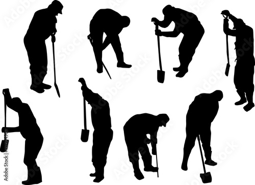 eight navvy silhouettes isolated on white