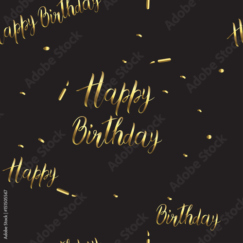 Black-and-gold pattern with a birthday sign. Happy birthday inscription